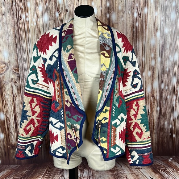 Vintage Kokopelli New Mexico Southwestern Blanket Jacket Large - Picture 1 of 3